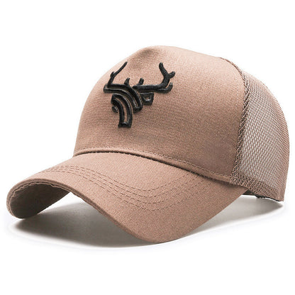 Gorra de béisbol con corona alta y malla trasera de cabeza de ciervo para hombre, transpirable de verano