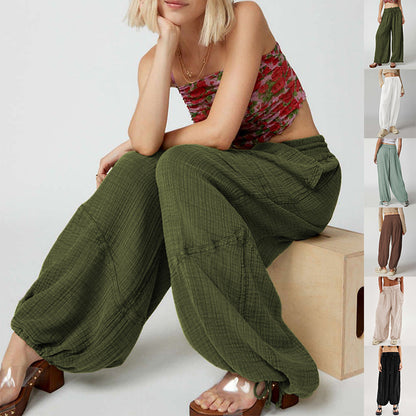 Pantalones anchos y sueltos para mujer, leggings con cordón