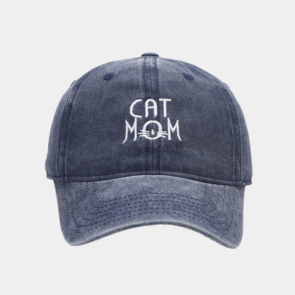 Gorra de béisbol lavada con bordado de letras "Cat Mom" ​​para hombre y mujer