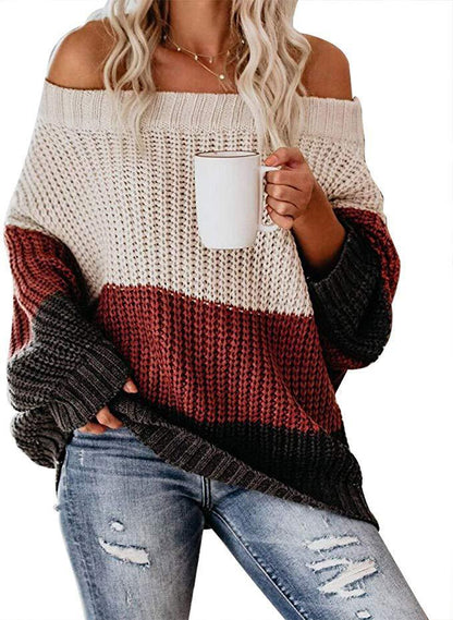 Damenmode Lose Lässige Patchwork Streifen Strickwaren