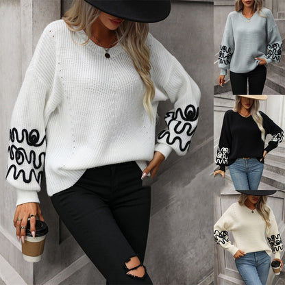 Damen Strickpullover mit einfarbigem Muster