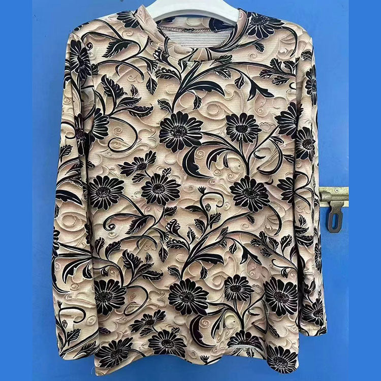 Skin-friendly Cotton Printed Long Sleeve Western Style Youthful-looking Loose Top