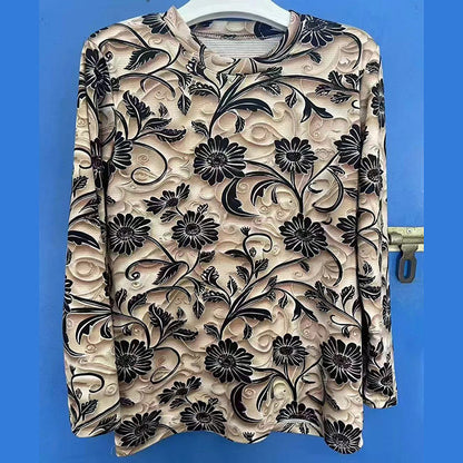 Top holgado de manga larga con estampado de algodón agradable para la piel, estilo occidental, de aspecto juvenil