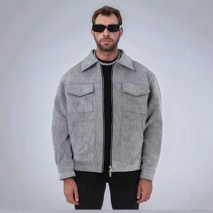Mode Herren Pelz Reißverschluss große Tasche Jacke Mantel