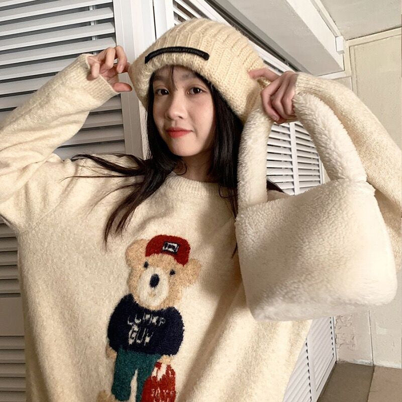 Simple Style Blue Pullover Knitwear Women's Soft Style Sweater