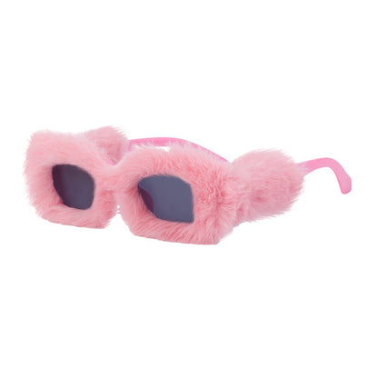 Plüsch-Sonnenbrille mit quadratischem Design für Damen, All-Inclusive-Sonnenbrille für Damen im Winter
