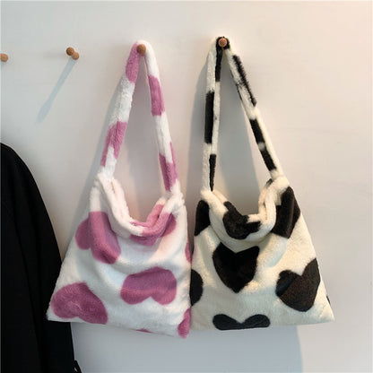Love Heart Schulter Winter Plüsch Taschen für Damen