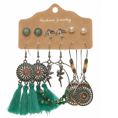 Pendientes adelgazantes con borde cruzado, combinación de estilo bohemio étnico, exquisitos pendientes de gotas de agua con cuentas galvanizadas.