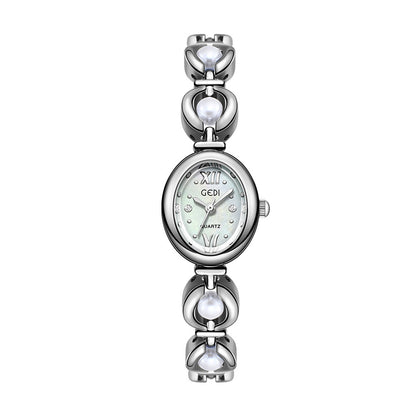 Reloj de pulsera Gedi de estilo nacional con esmeralda, atractivo, de nicho, de alta calidad, ligero, de lujo, con perlas de concha, exquisito reloj de cuarzo para mujer.