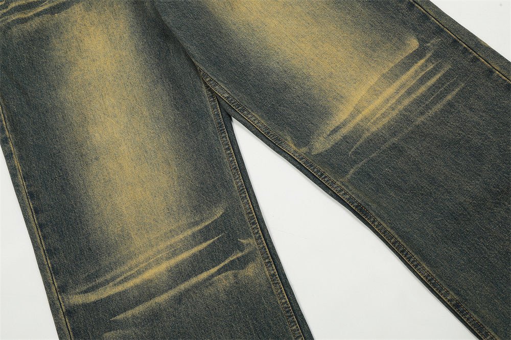 Spray Paint Denim Straight - leg Pants Men - BAGMODA