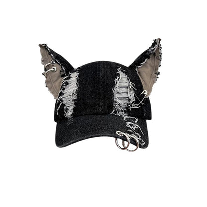 Waste Soil Wind – Baseballkappe aus gewaschenem Denim mit Hundeohren