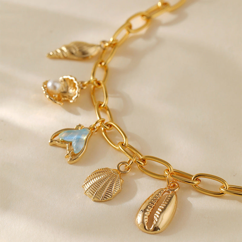 Copper Plating 18K Real Gold Color Retaining Bracelet Retro High Sense Handmade Pendant Bracelet
