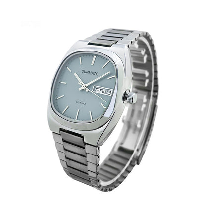 Reloj de cuarzo con correa de acero y concha blanca cuadrada simple de moda