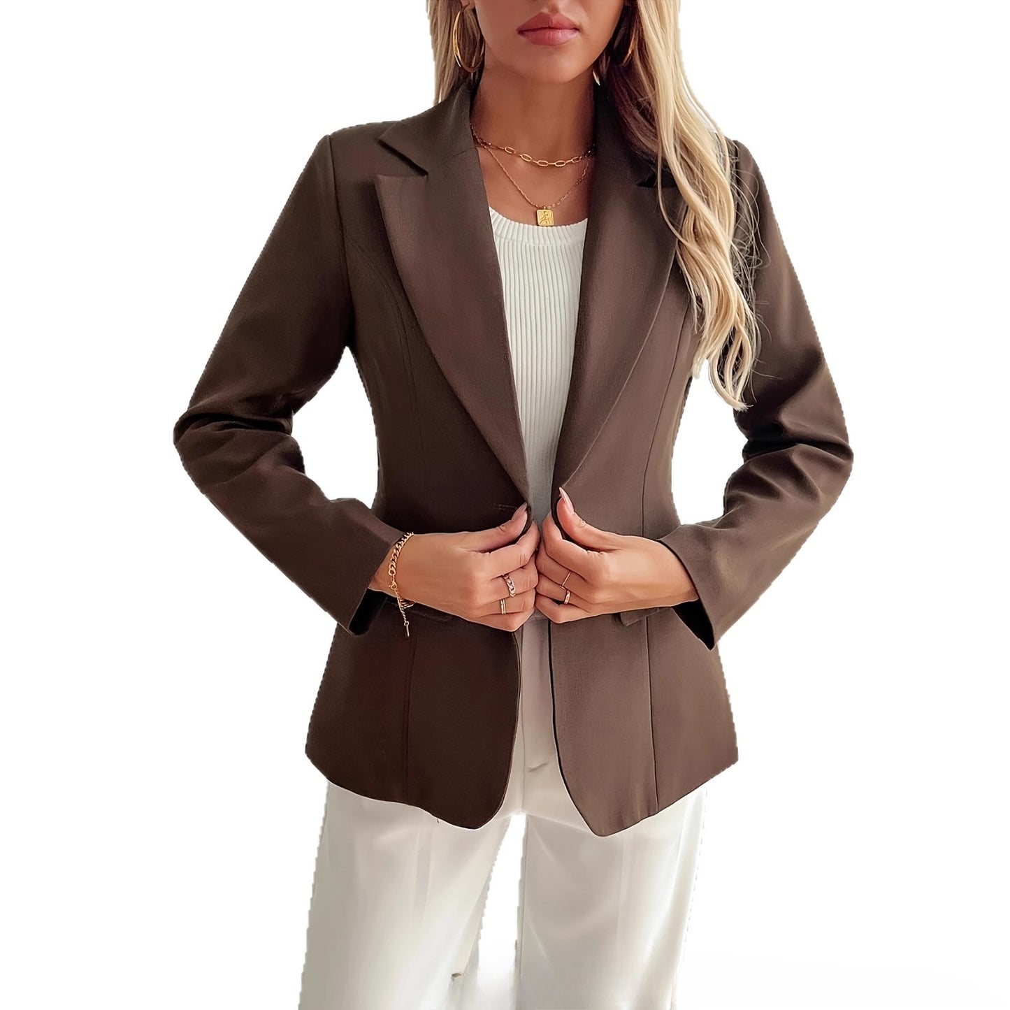 Fashionable Elegant French Solid Color Polo Collar Jacket