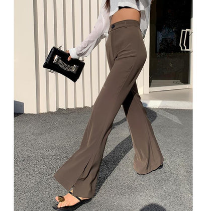 Pantalones de traje informales holgados de cintura alta, estilo retro, finos y rectos para mujer de verano