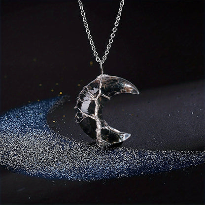 Collar de cristal con alambre de cobre y metal con árbol de la suerte y piedra sinuosa