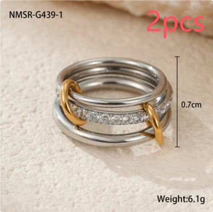 Anillo de acero inoxidable apilado con baño de oro de 18 quilates, joyería personalizada exagerada para la mano.
