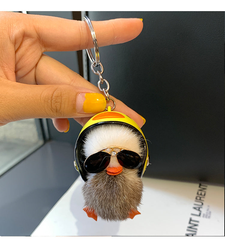 Mini Mink Hair Small Yellow Duck Car Key Ring Pendant Cute Plush Schoolbag Pendant Gift