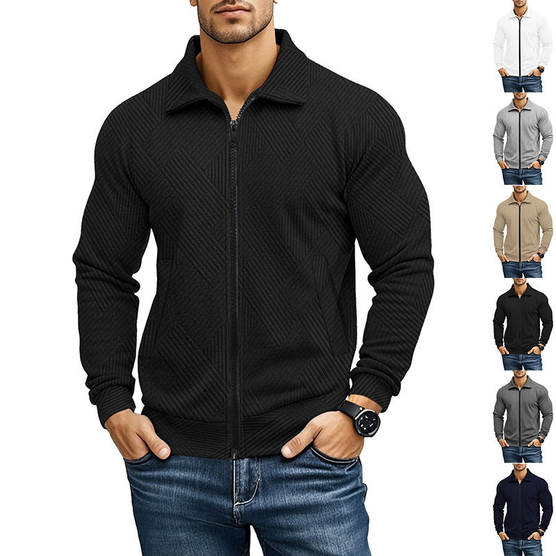 Men's Casual Jacket Solid Color Waffle Turn-down Collar Coat