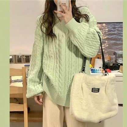 Herbst und Winter Damen lockerer und fauler Strickpullover