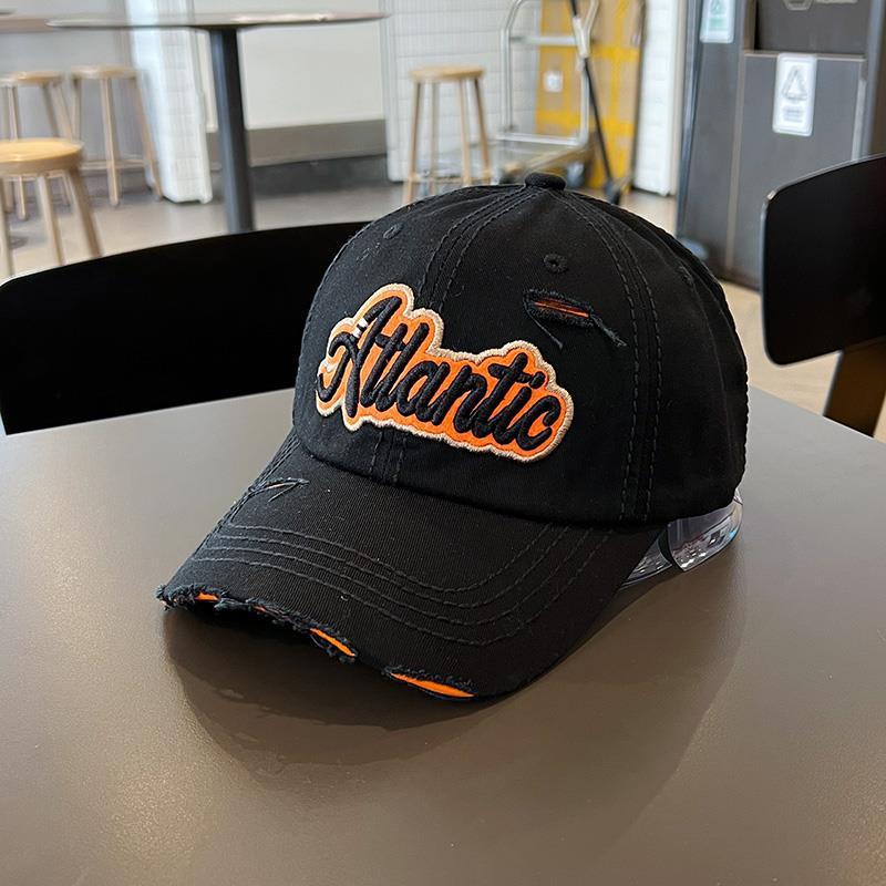 Cotton Retro Tattered Jeans Letter Embroidered Baseball Cap