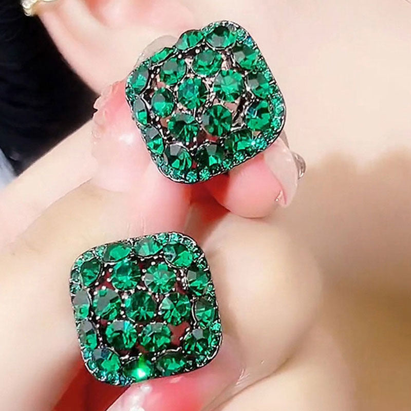 Delicate Super Shining Full Diamond Geometric Square Stud Earrings
