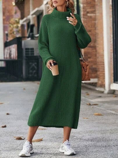 Vestido de suéter de punto de cuello alto de invierno, moda sólida, suelto, suéter, vestidos largos para mujer, ropa