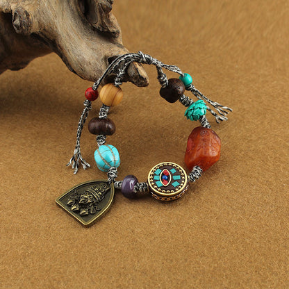 Pulsera de cuentas de colores de ágata natural del Tíbet