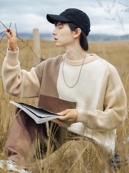 Color Block Stitching Design Knitwear Sweater For Men