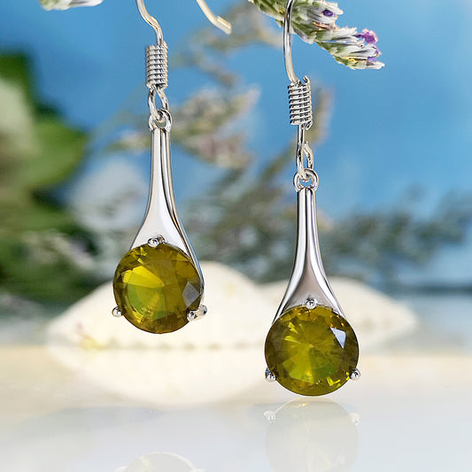 Fashion Simple Olive Green Topaz Earrings Minimalist Water Drop Shape