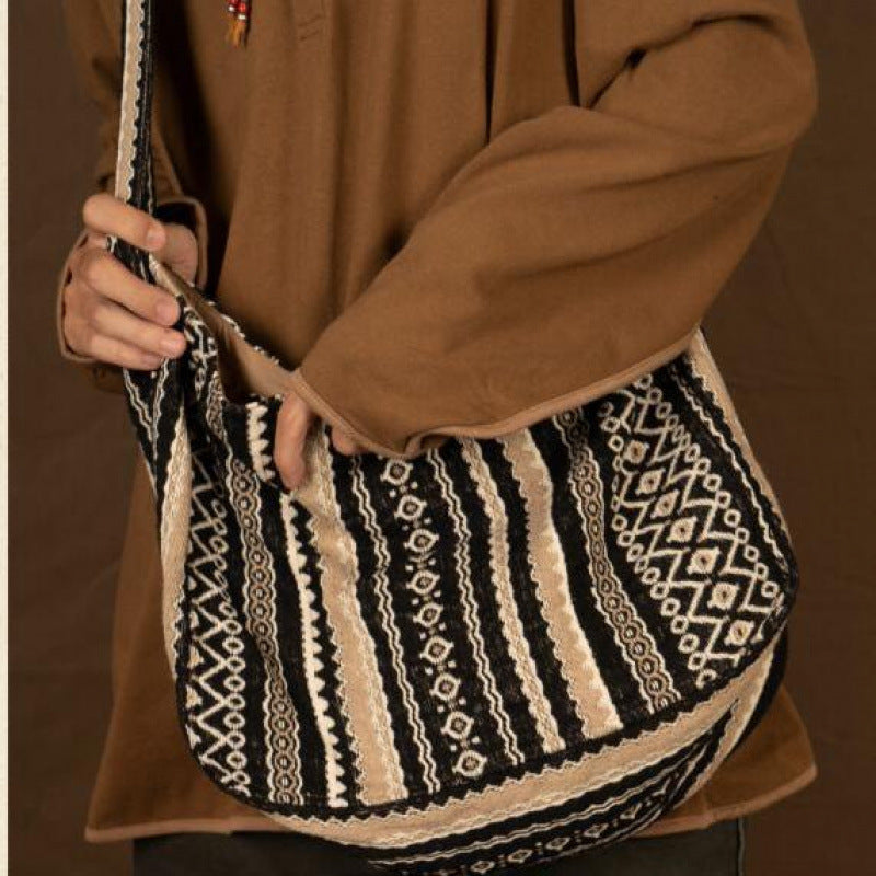 Jacquard Striped Thick Handprint Vintage Messenger Bag