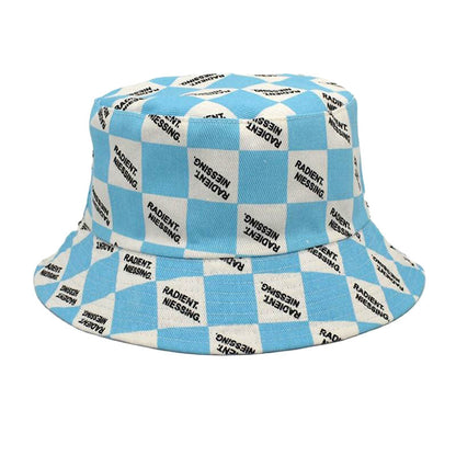 Bucket Hat mit Buchstaben-Plaid-Muster, Damenmode, doppelseitig tragbar, Bucket Hat