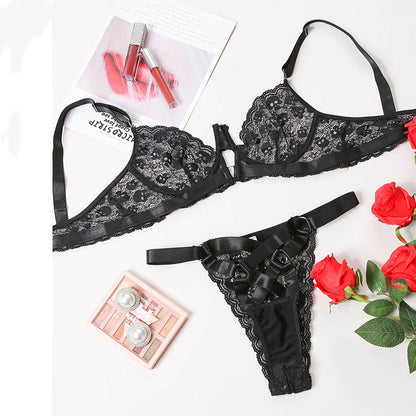 Weihnachtsspitze Stitching Hohl Erotische Dessous Set