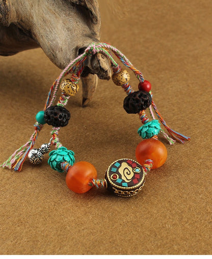 Pulsera de cuentas de colores de ágata natural del Tíbet