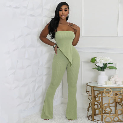 Traje de pantalón ajustado de cintura alta con top de tubo para mujer