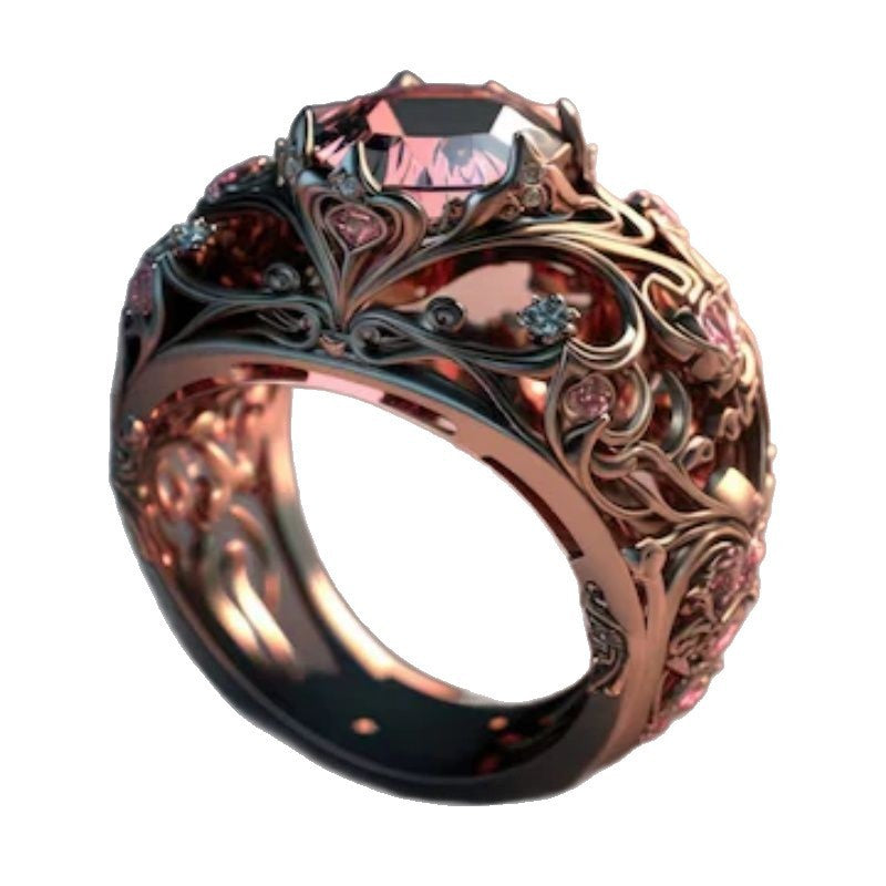 Distressed Round Edge Carved Pattern Creative Ring