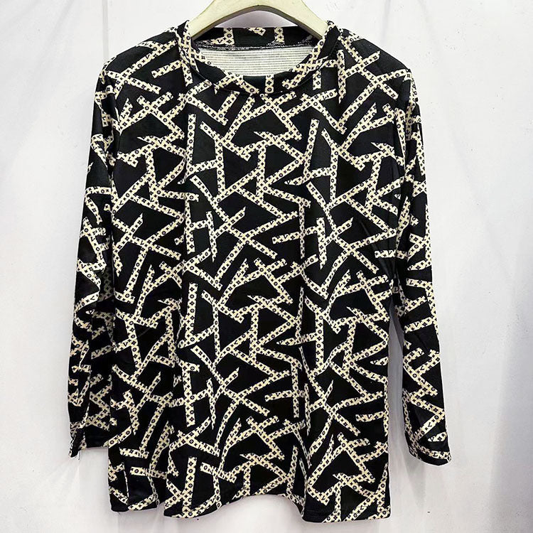 Skin-friendly Cotton Printed Long Sleeve Western Style Youthful-looking Loose Top