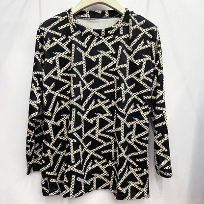 Top holgado de manga larga con estampado de algodón agradable para la piel, estilo occidental, de aspecto juvenil
