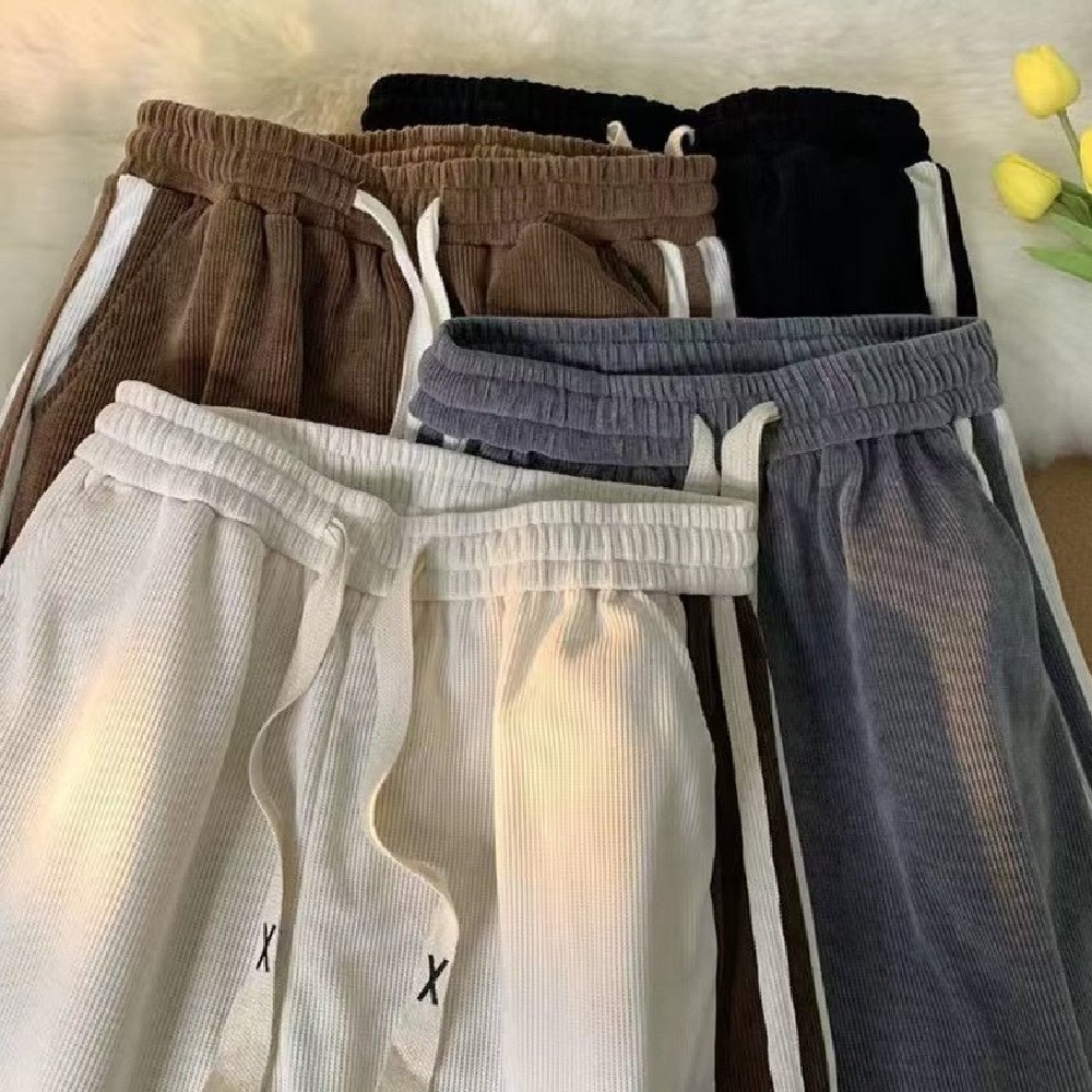 Striped Contrast Color Corduroy Casual Pants Men - BAGMODA