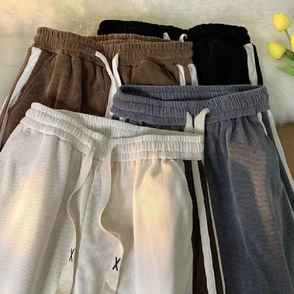 Striped Contrast Color Corduroy Casual Pants Men - BAGMODA