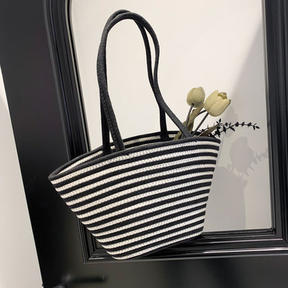 Bolso de paja de color de contraste de primavera de gran capacidad