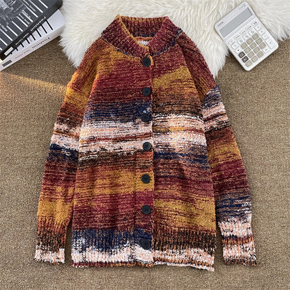 Blue Gradient Cardigan Sweater Men's Loose