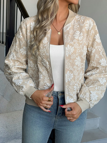 Chaqueta con cremallera de jacquard, abrigo informal holgado y ajustado para desplazamientos diarios.