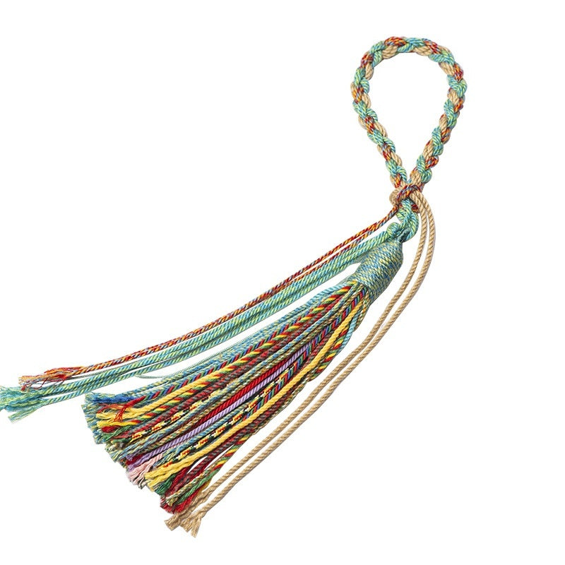 Tibetan Style Hand-made Cotton Threads Woven Tassel Hand Piece Rope Crafts Beeswax Car Ornaments