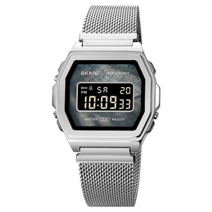 Reloj electrónico de acero inoxidable resistente al agua para estudiantes, moderno, multifunción y con personalidad.