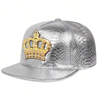 Crown Metal Label Hip Hop Hut Europäische und amerikanische PU-Leder flache Traufe Kappe