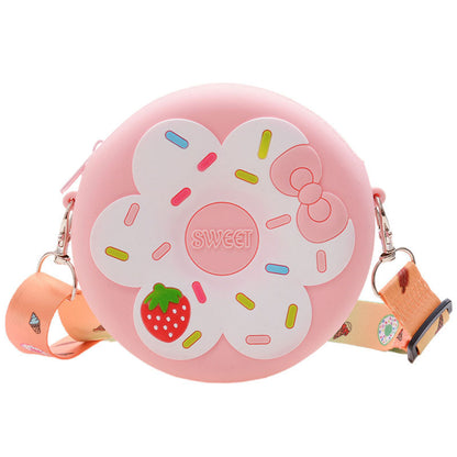 Bolso bandolera portátil de silicona para niños con forma de donut de fruta