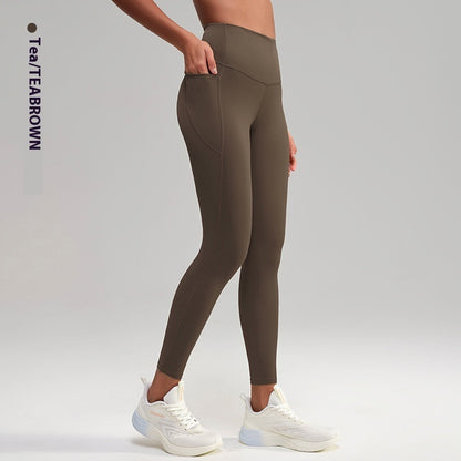 Pantalones de yoga deportivos de cintura alta y tacto nude de tenacidad media para mujer
