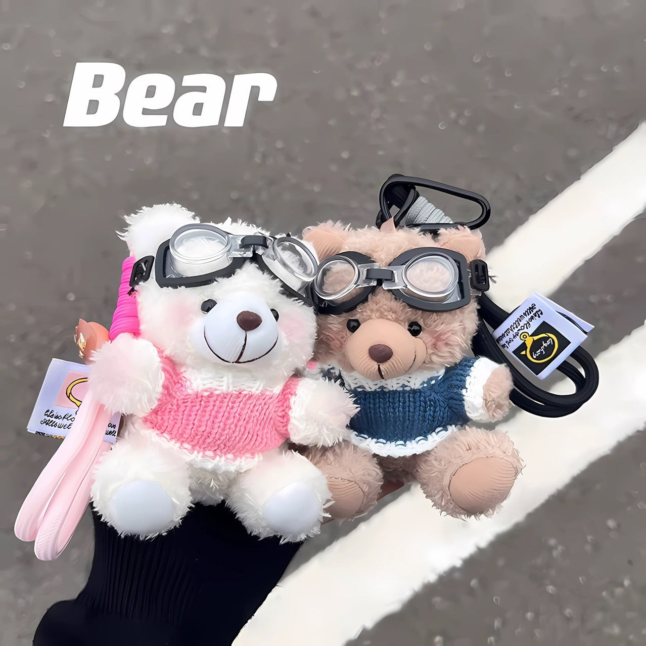Cartoon Pilot Plush Bear Pendant Keychain