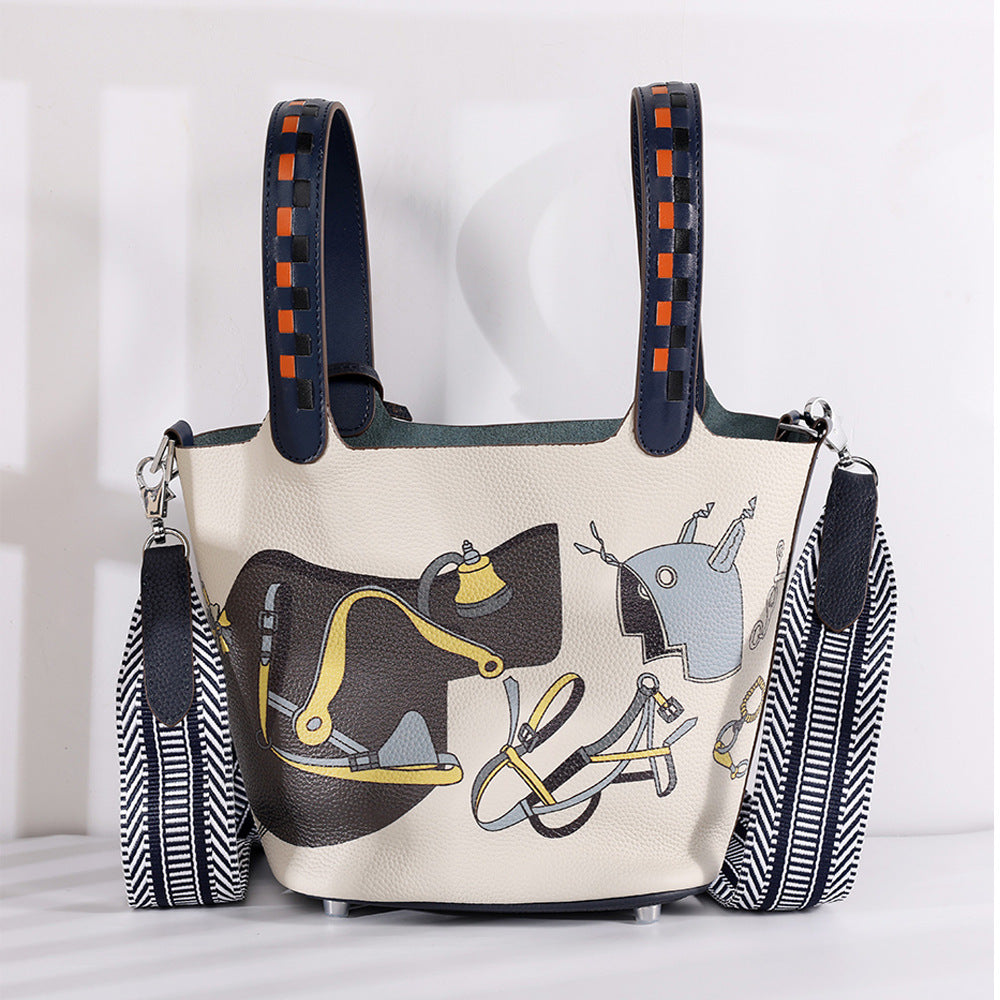 Cowhide Leather Bucket Bag